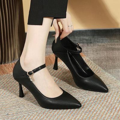 Туфли-лодочки Baili с черным острым носком, мягкой подошвой и пряжкой на ремешке - удобная женская рабочая обувь для долгого стояния