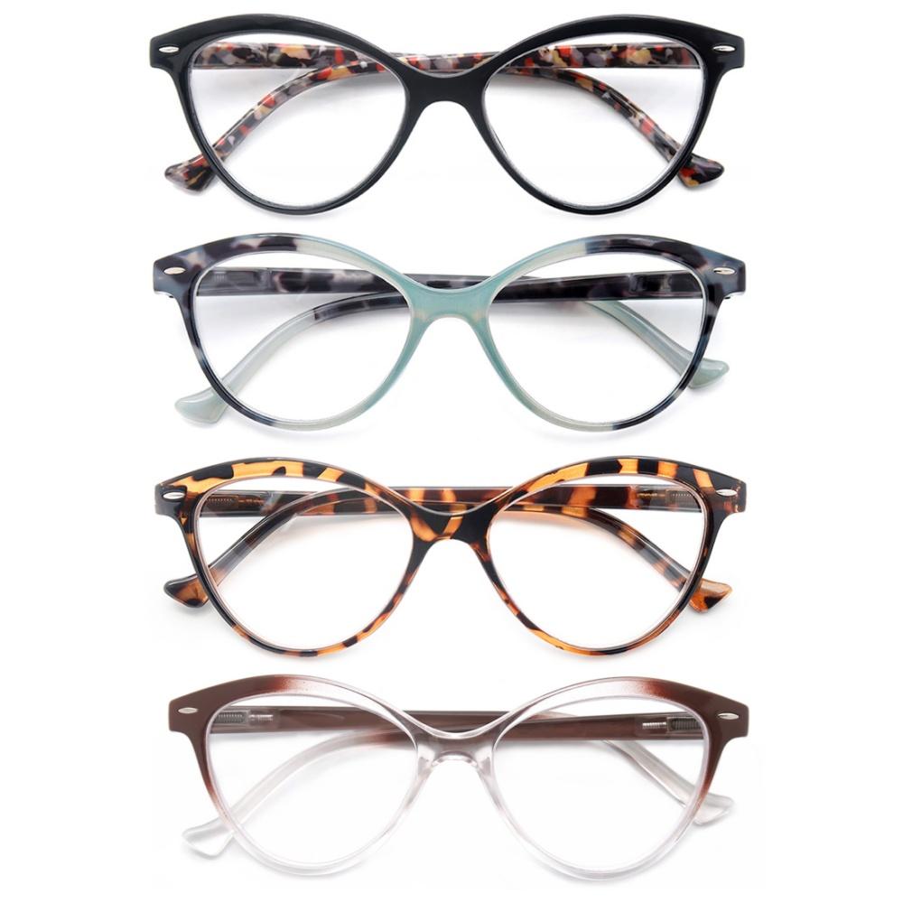 MODFANS 4 Pairs -Reading Glasses Fashion Readers Frame Spring Hinge For Men Women