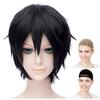 CaseEden Cosplay Wig, Short, 30cm, Heat-Resistant, Black Hair, Includes 2 Wig Nets