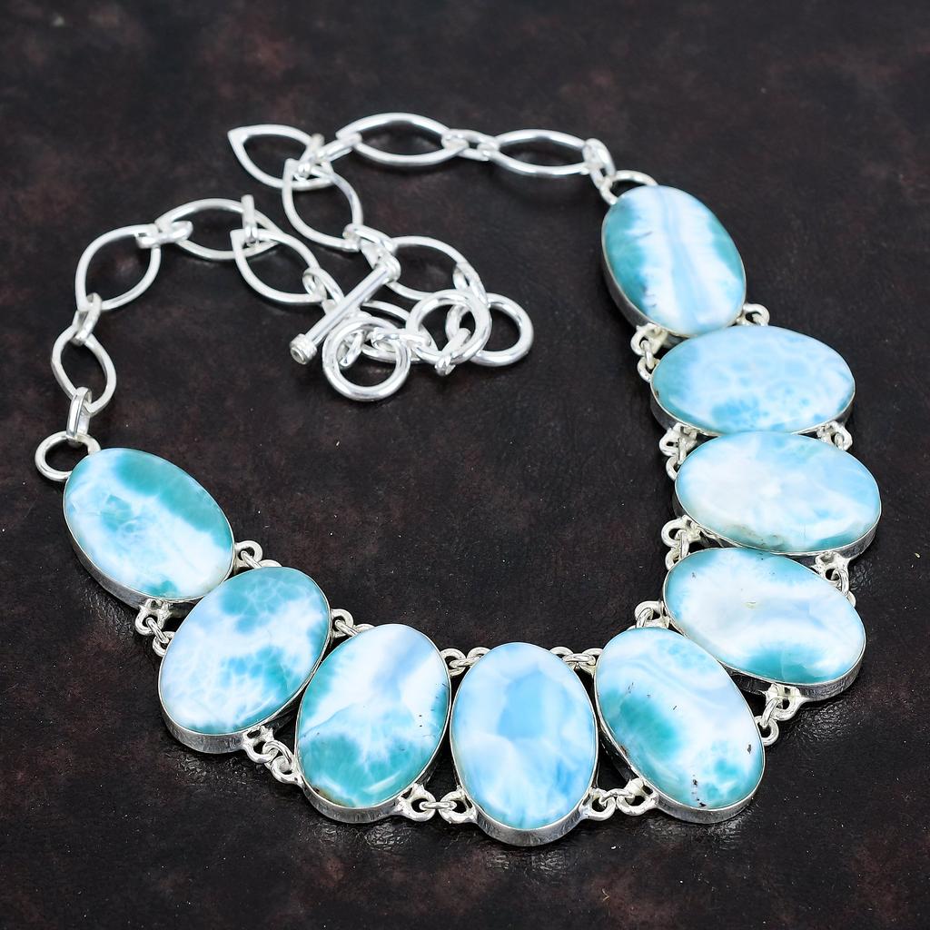 Ожерелье из ларимара, ожерелье из натурального драгоценного камня, ожерелье из стерлингового серебра 925 пробы, регулируемая цепочка, дизайнерские украшения ручной работы, подарки для друга