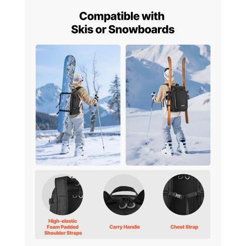 VEVOR Ski Boot Bag, 55L, Snowboard Boots Travel Backpack for Men Women, with Waterproof Exterior & Bottom, Durable 1680D Oxford, Bag for Skis