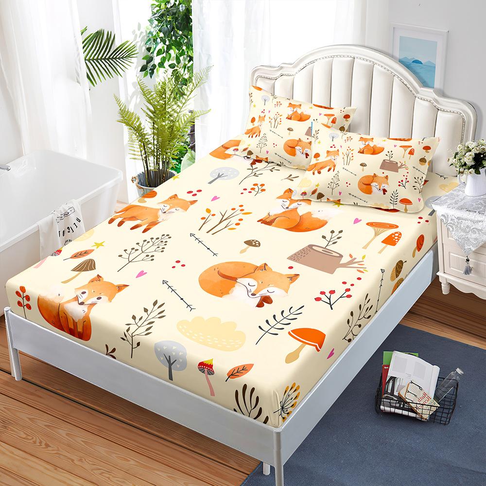Простынь Трехпредметное покрывало Наволочка Лисенок Тыква День благодарения Защитный чехол для матраса