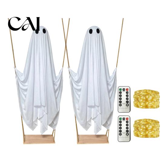 Outdoor Halloween Decorations Hanging Swing Ghost Decoration, Light Up Large Spooky Props on A for Outside Garden Yard Porch Tree Decor Easy Assembly