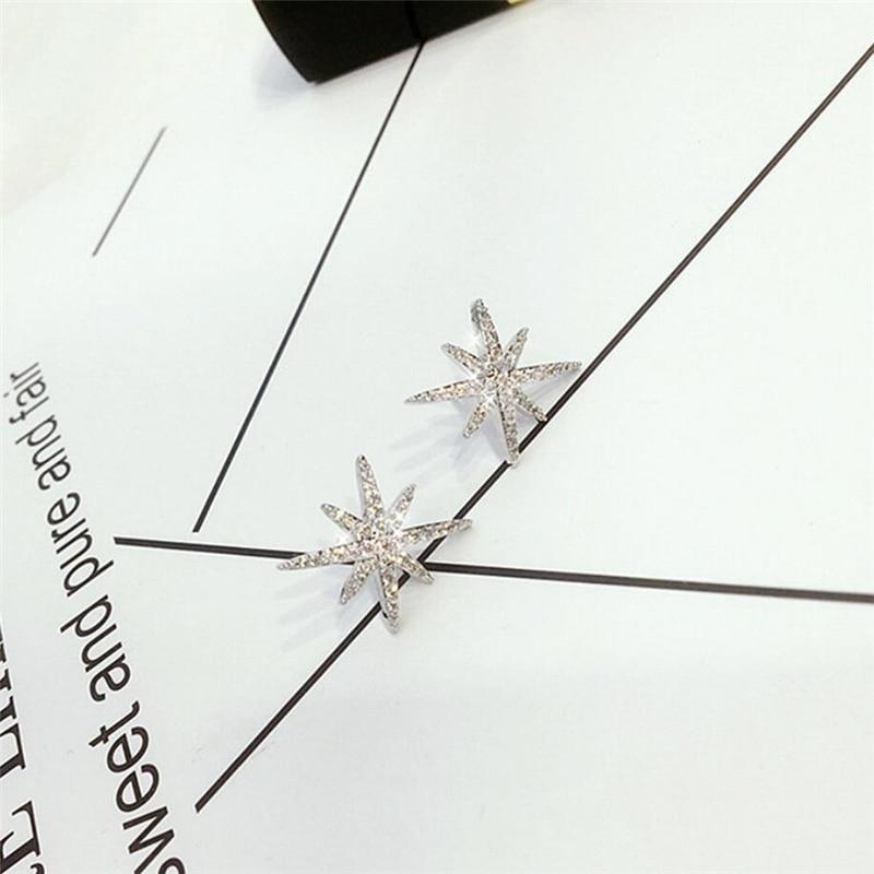Exquisite Zircon Snowflake Star Anise Star Creative Sweet 925 Sterling Silver Fashion Female Stud Earrings SEA536