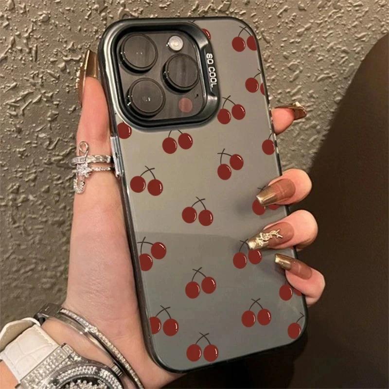 Милый матовый лазерный чехол для телефона с узором из черной вишни для iPhone 14 Pro Max Чехол iPhone 15 13 12 11 XS X XR 7 8 Plus Ударопрочная крышка