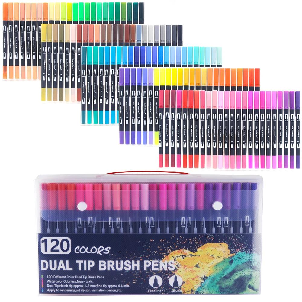 Dual Tip Brush Art Markers Pen 12/24/36/48/60/72/100/120/168 Colors Watercolor Pens for Drawing Painting Calligraphy Art Supplies