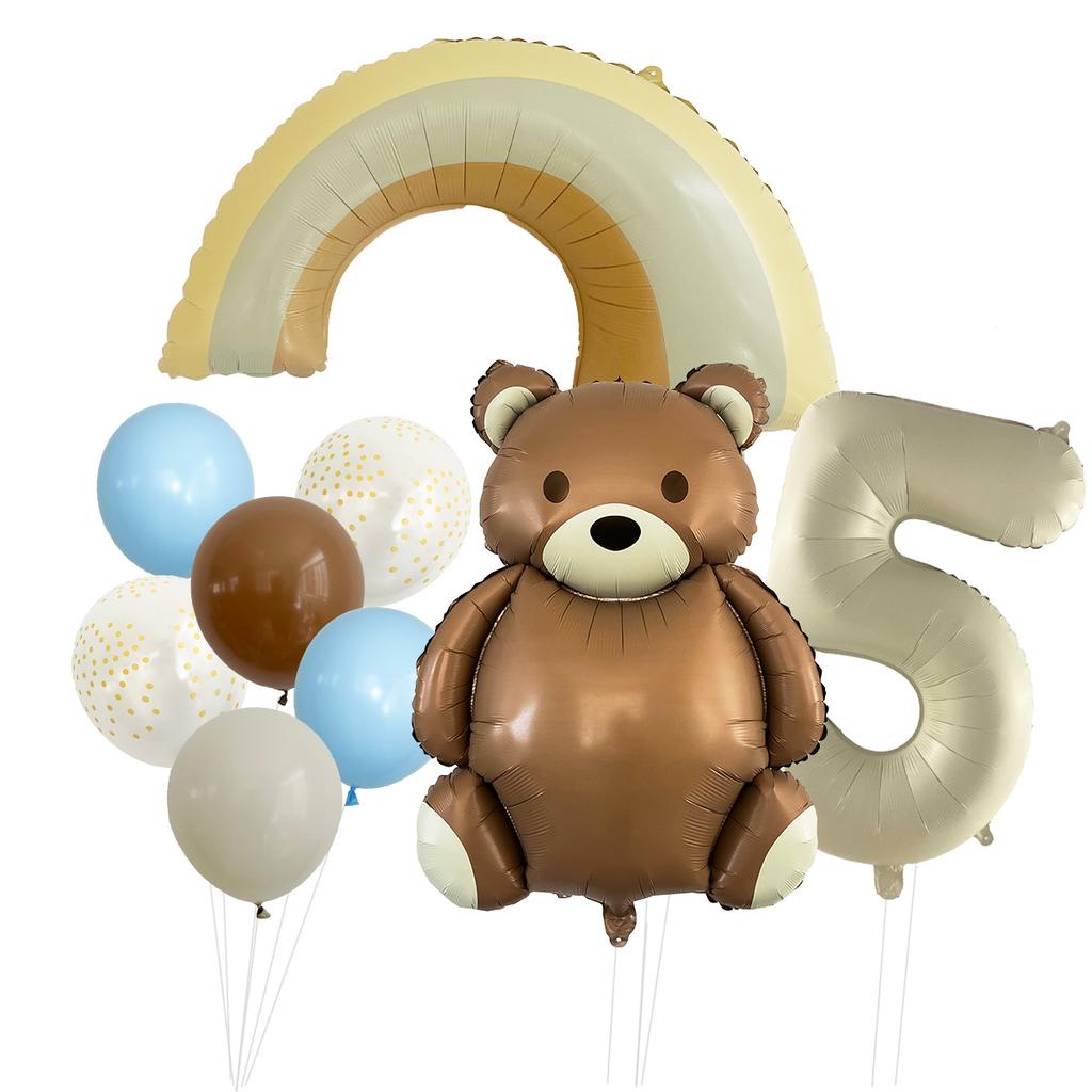 Cute Matte Teddy Bear Balloon Set Milky White Digital Aluminum Film Birthday Party Decoration Cute Fun