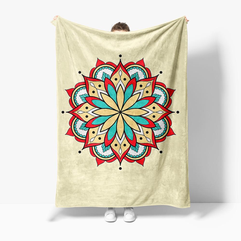 Bohemian mandala pattern Flannel printed blanket suitable for all seasons suitable for living room office sofa and travel