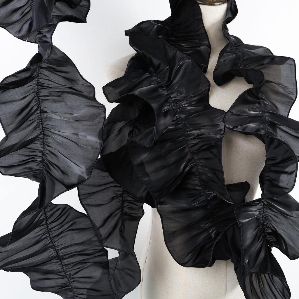 1 Yard Black White Beige Double Ruffle Pleated Chiffon Trim Lace Dress Decoration Fabric Applique Soft Trimming Craft Sewing Decoration