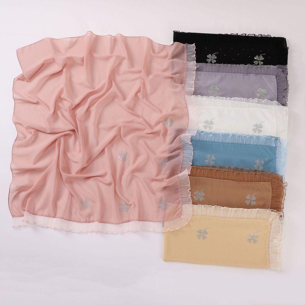 Lace Muslim Shawls Nail Pearl Hui Ethnic Scarf Comfortable Bow Muslim Hijab Daily