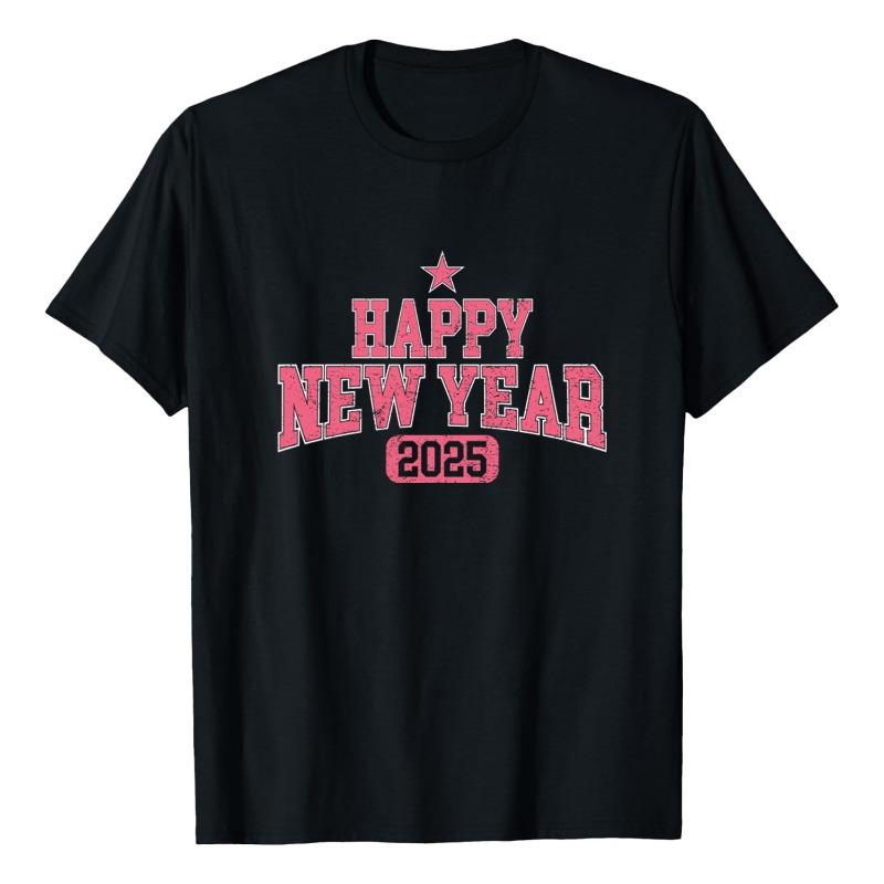 Футболка с принтом «НОВЫЙ ГОД», модная спортивная и досуговая толстовка с капюшоном, с круглым вырезом, свободные футболки с коротким рукавом, женская