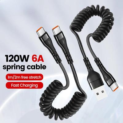 120 Вт 6A пружинный кабель суперзарядка для Samsung S24 S23 USB C на USB Type C кабель для iPhone 15 Plus Xiaomi 11 быстрое зарядное устройство 3.0