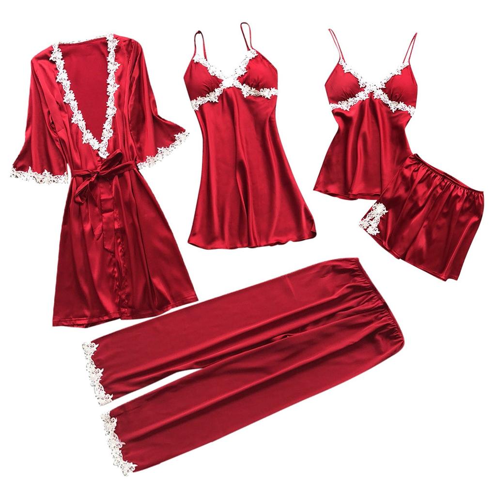 Женский комплект из 5 предметов, сексуальное нижнее белье с подвязками, халаты, кружевное боди, нижнее белье с глубоким V-образным вырезом
