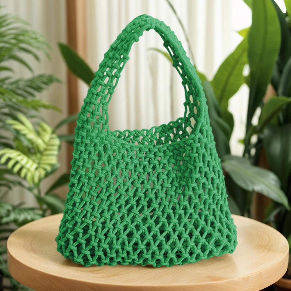 Cotton Rope Fishing Net Bucket Bag for Women Top-handle Bag Summer Crochet Hobo Bag for Travel Picnic Vacation Beach