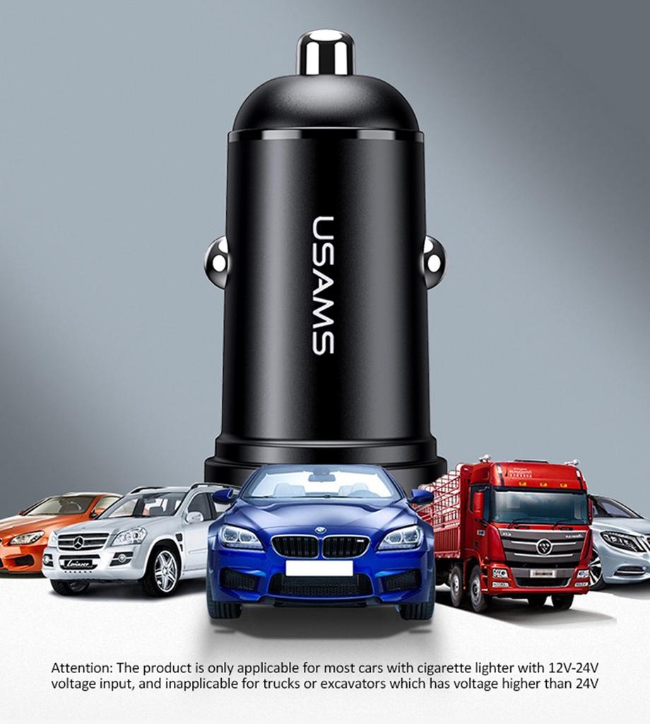 USAMS 2.4A 5V Dual USB Автомобильное зарядное устройство USB 2 порта Адаптер прикуривателя Зарядное устройство Мини-адаптер питания для смартфонов IPhone IPad Huawei Samsung Xiaomi