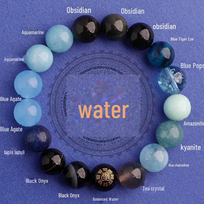 Браслет Five Elements Blue Crystal Aquamarine: Ювелирный подарок для мужчин и женщин, восполняющий запасы воды