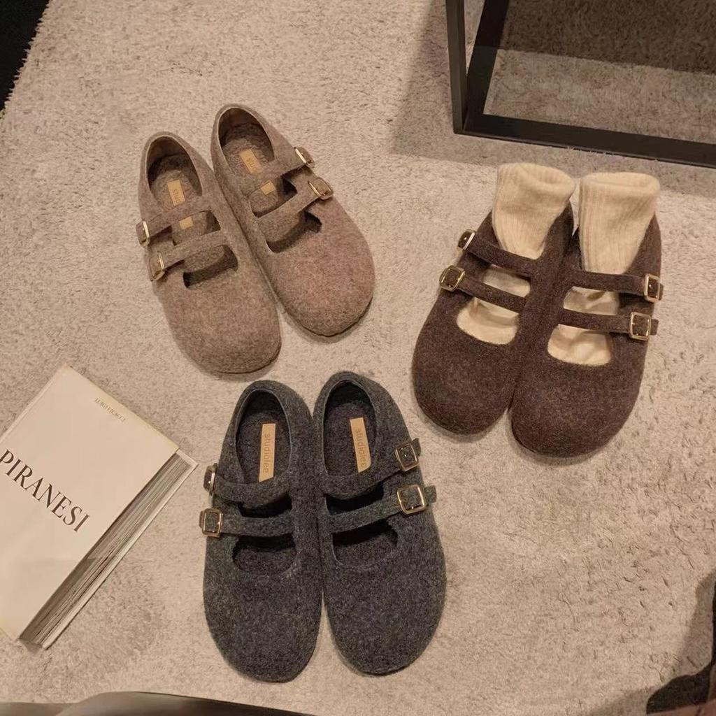 Обувь на платформе с круглым носом на двойном ремешке Birkenstock шерстяная Мэри Джейн шерстяные туфли