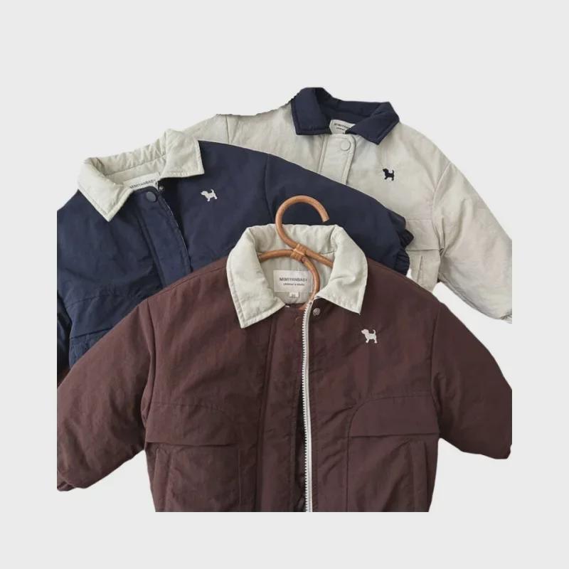 Детская бейсбольная куртка с рисунком щенка: Модные хлопковые пальто с лацканами для мальчиков и девочек - коллекция осень/зима 2025