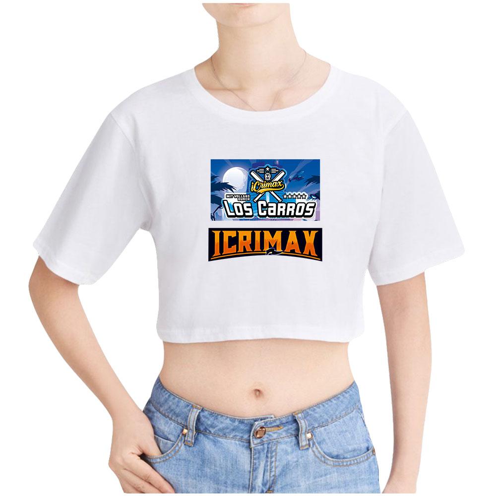 Женская стильная футболка с принтом Icrimax, короткий рукав, круглый вырез, облегающий покрой, повседневные укороченные топы на лето