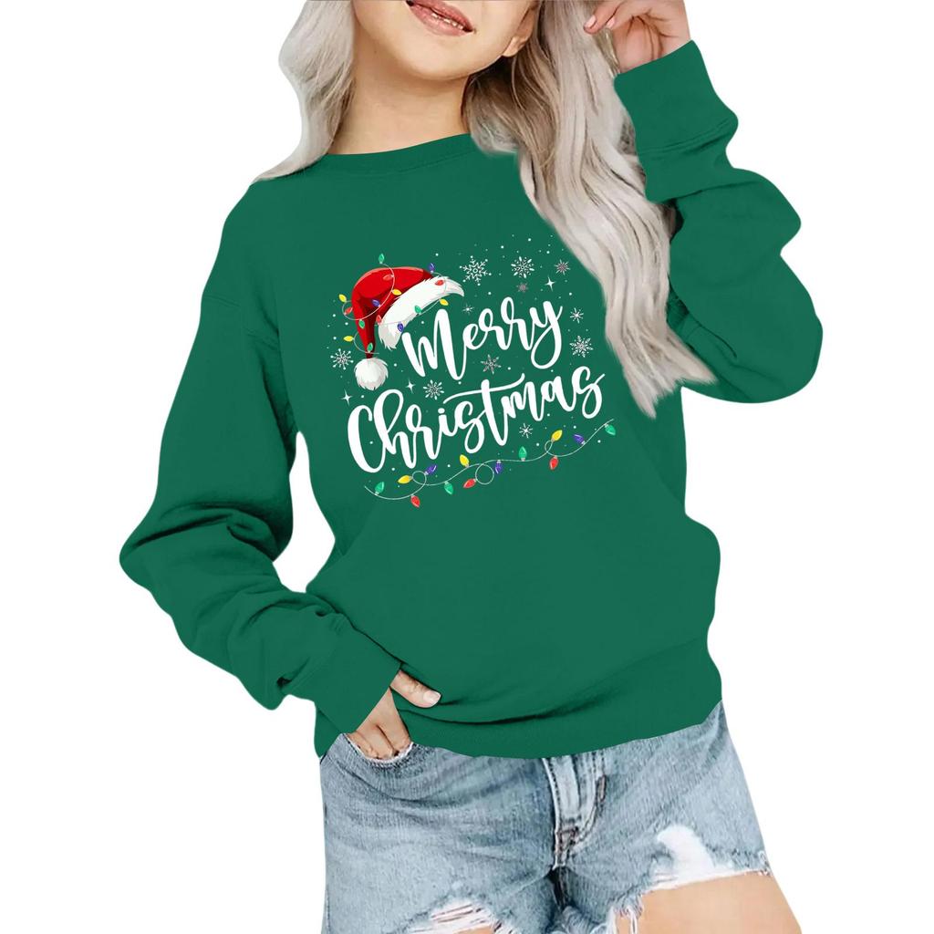 Kids' Fashion Loose-Fit Casual Long-Sleeve Christmas Print Oversized Crewneck Sweatshirt