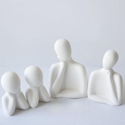 Статуя «Пара и семья» | Керамическая скульптура «Мыслитель» | Предметы домашнего декора для гостиной | Настольный артефакт (Белый | Набор из 4 шт.), люди