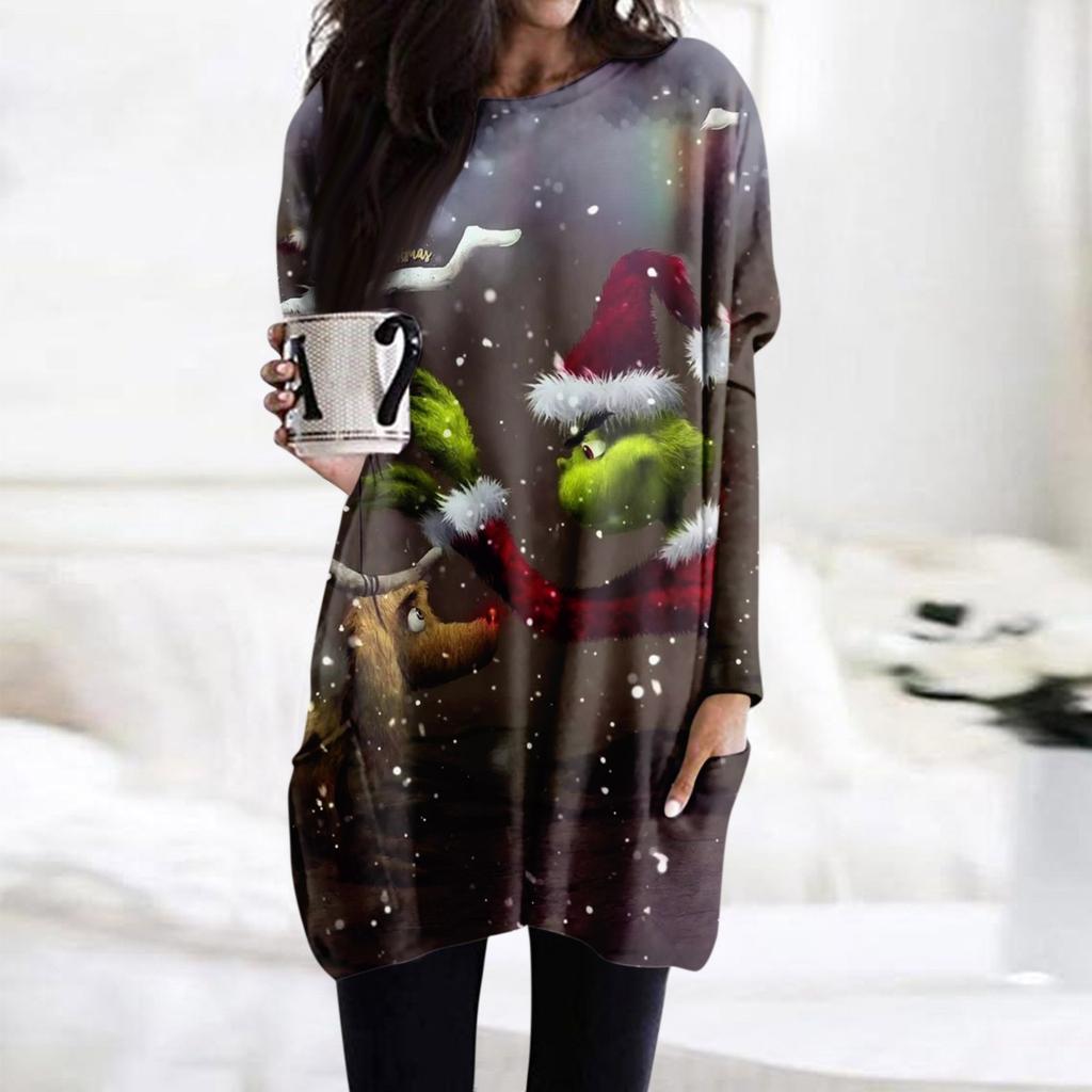 Женская футболка и весенне-осенние топы с круглым вырезом, длинными рукавами и карманным принтом стандартного кроя