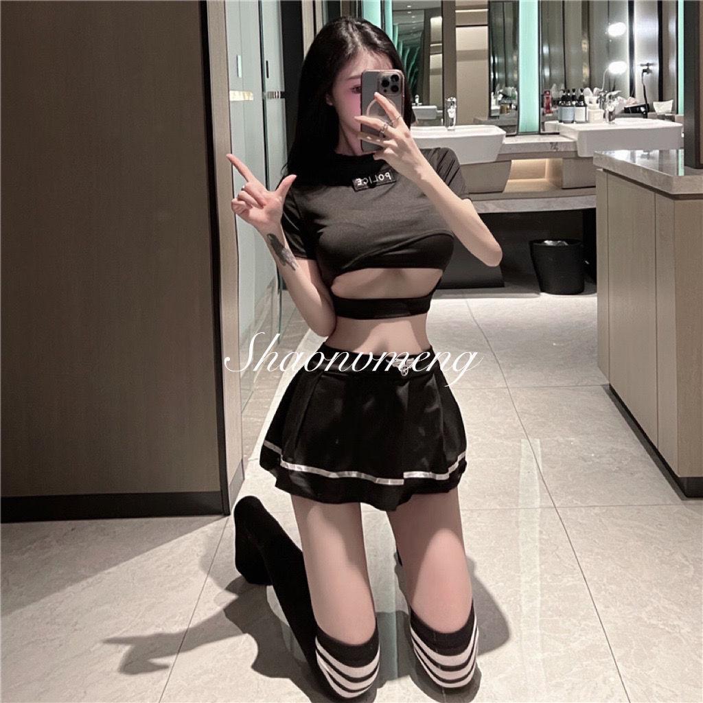 Элегантный студенческий униформа комплект нижнего белья - Мини-юбка большого размера Ночная одежда