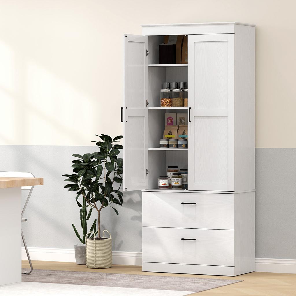 Kitchen cabinet kitchen sideboard dresser storage unit with cupboard, 2 drawers and adjustable shelves, cream