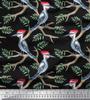 Черная креповая ткань из полиэстера с принтом «Листья и дятел» и птица в ярдах, 42 дюйма