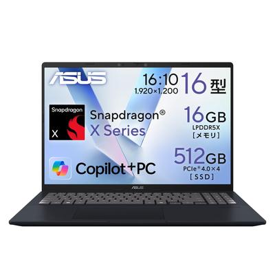 ASUS Vivobook 16 X1607QA Qualcomm Snapdragon X 16 ГБ 512 ГБ Windows Мощность аккумулятора AI Тихий ноутбук, 16-дюймовый, X1-26-100 Процессор, Память, SSD, 11,