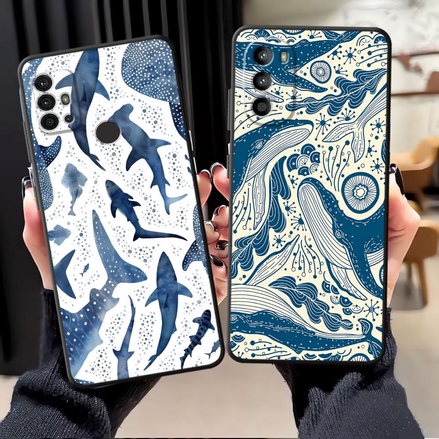 Чехол для Motorola Moto G71 G51 G73 G50 G52 G53 G30 G32 Edge 20 Pro 30 Lite G60s G22 Edge40 Чехол для телефона Дизайн с акулой и китом в океане