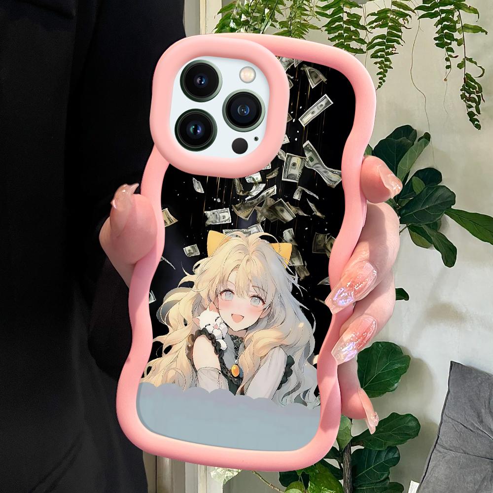 Cute Girl Pattern Phone Cover for iPhone 11 12 13 14 15 Pro Max 6 6S 7 8 Plus Xs Wave Edge Shockproof Protective Rubber Case