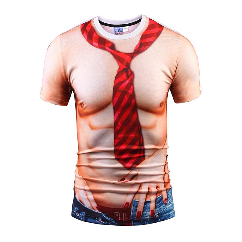 Fashion Tee Top Sleeve Round Suit Tie 3D T-Shirt