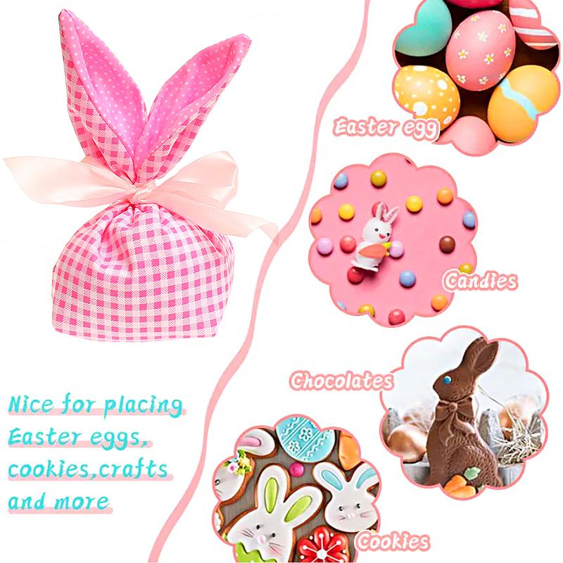1Pc Candy Bag Easter Figure Originality Silk Ribbon Cartoon Rabbit Ear Floral Print Fabric