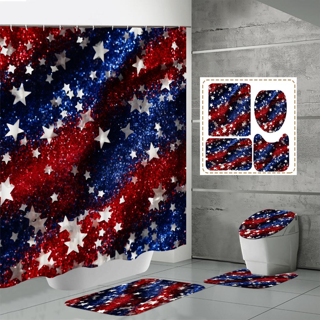 4PCS Shower Curtain Sets With Shower Curtain And Rugs Toilet Lid Rug U Shape Mat And Bath Mat Bathroom Set With 12 Hooks