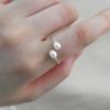 Natural Freshwater Double Pearl Ring 925 Sterling Silver Jewelry for Women New Gift