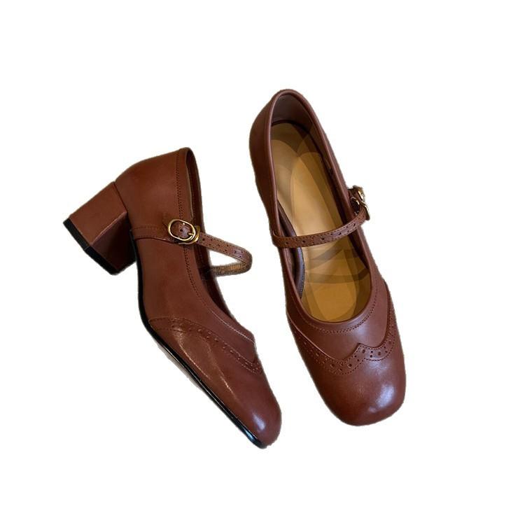 Версия в наличии~ Универсальные туфли Мэри Джейн с пряжкой на одном слове, с толстым каблуком, женские, ретро, с квадратным носком, из мягкой кожи, маленькие одинарные туфли