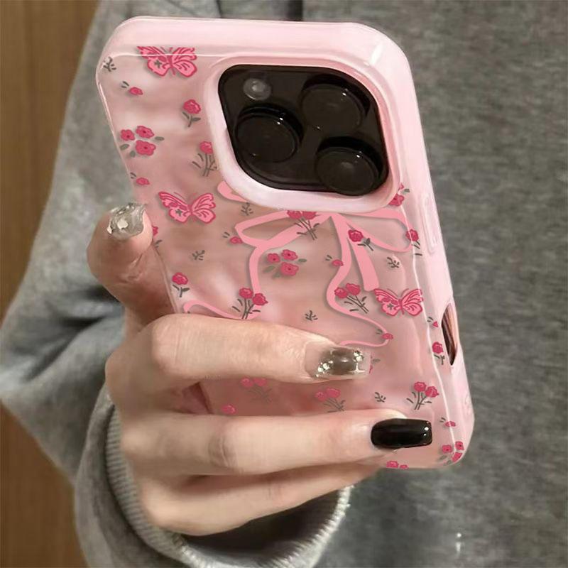 Для iPhone 17 16 15 14 13 12 11 Pro Max 17Air Чехол Элегантный Розовый Бабочка Роза Цветочный Мягкий Чехол Для iPhone 13 14 15 16 17 Funda