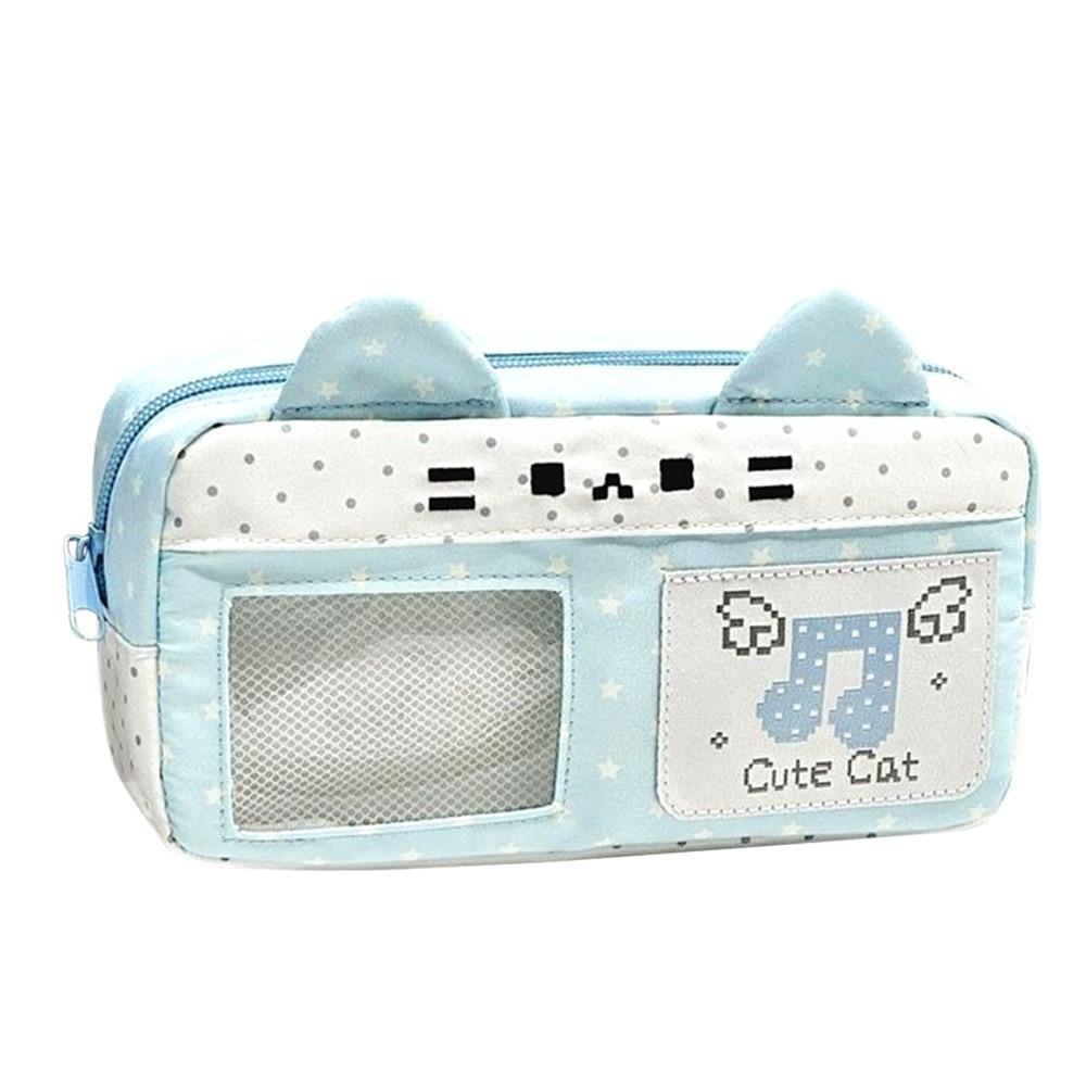 Cat Ear Design Pencil Case Pixel Music Not Print Stationery Bag Pencil Pouch School Supplies