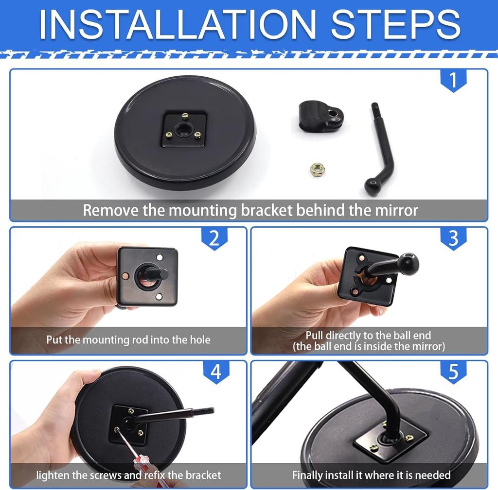 Biqing 2 шт. Дополнительное зеркало для грузовика, круглое, 5,7-дюймовое, HD-стекло, выпуклое, широкоугольное, регулируемое, для грузовика, под зеркалом, универсальное, черное