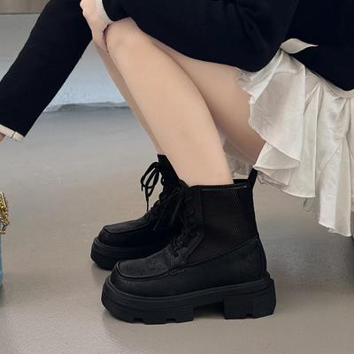 Мода Весна и Осень 2024 Женские Ботинки Бестселлер Круглый Носок Средний Каблук Сочетание Цветов Шнуровка Женские Короткие Ботинки