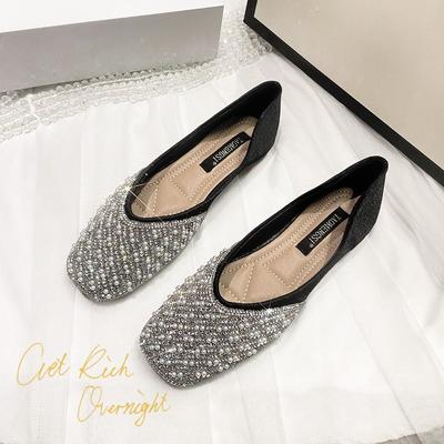 Туфли с квадратной головкой, новые женские весенние туфли из мягкой кожи на плоской подошве со стразами, нежные женские туфли без шнуровки в горошек в сказочном стиле