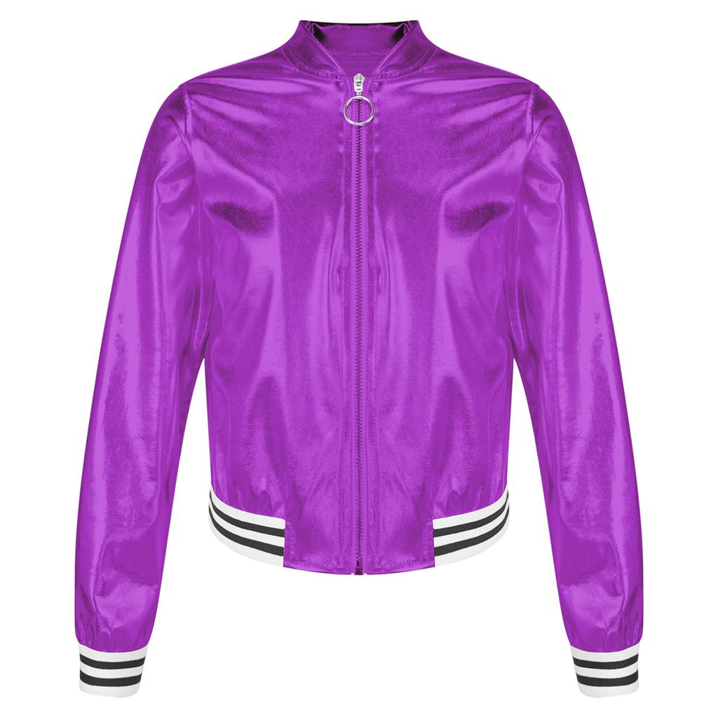 Детская блестящая бейсбольная куртка для девочек, блестящая куртка-бомбер с металлической молнией и длинными рукавами, пальто, верхняя одежда