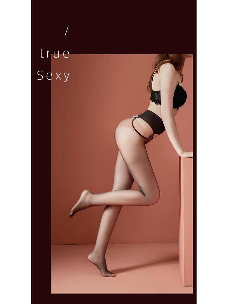 Ultra-Thin Black Silk Men's 360 Seamless Open Crotch Stockings with JJ Sheath