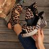 Women's Leopard Print Platform Wedge Sandals - Ultra-High Thick Heel with Golden-Tone Block Heel, Faux Cover Upper &, Zipper Closure