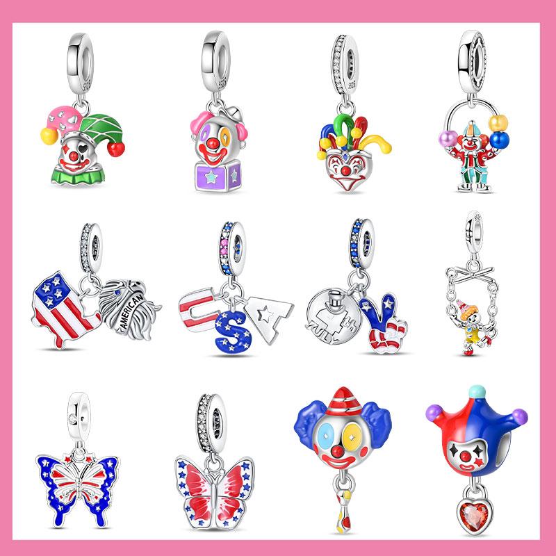 Anniversary Halloween Series Copper Circus, Clowns & Tickets Triple Dangle Charm Fits 3Mm Bracelet Funny Joker Beads Jewelry