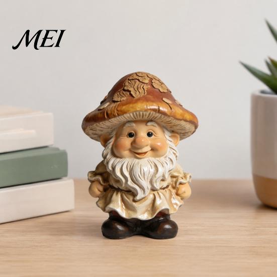Garden Gnome Statue Mushroom Cap Statue, Resin Figurine, Retro Dwarf Decor Cute Sculpture for Patio Yard Indoor Table Decoration Creative Fairy