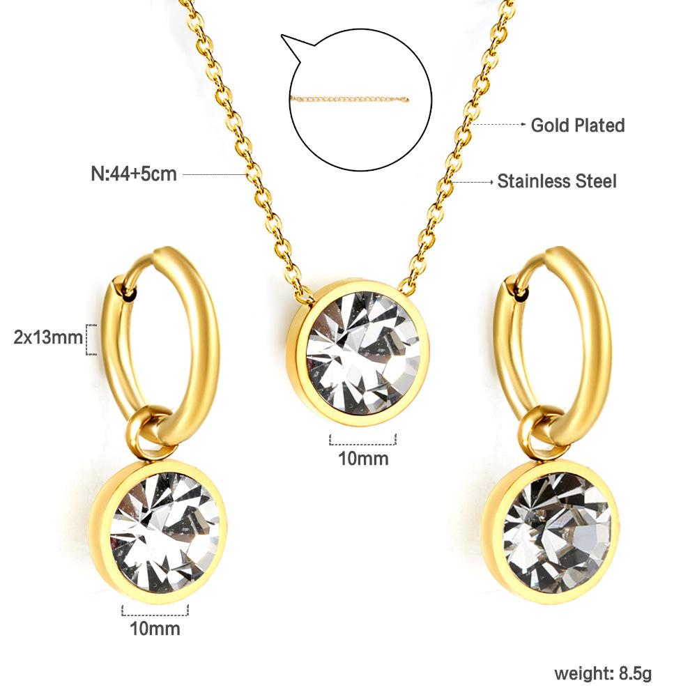 Fashion Diamond Circle Earrings And Necklace Set Luxury Versatile Jewelry Two Piece Kit Long Lasting