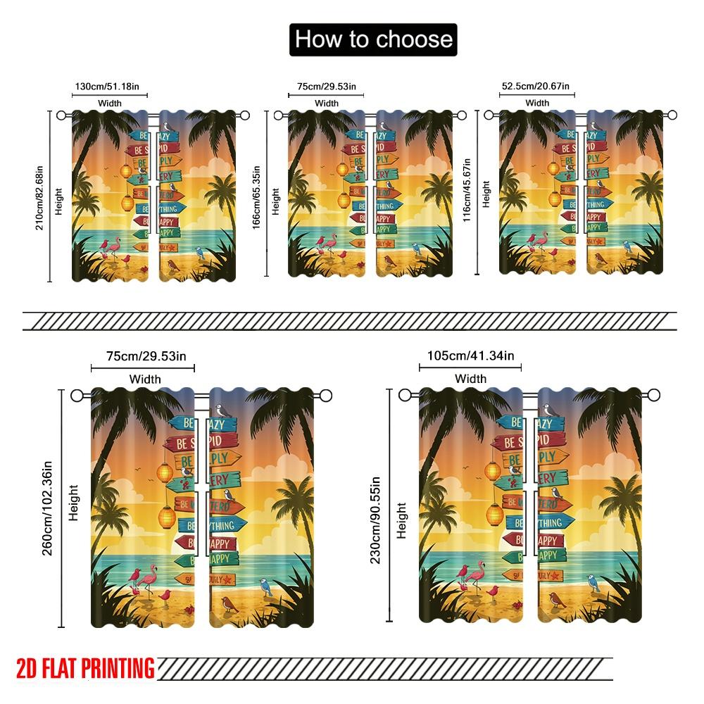 2pcs 2D Flat Printing Scene Curtains Beach Signpost Life Polyester Without Electricity Seasonal Party & Holiday Decor for Booths