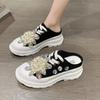 Fashion Spring New Women Sneakers Slipper Designer Platform Mules Flat Sandal Sweet Casual Lace Up Pearl Crystal Shallow Ladies Shoes